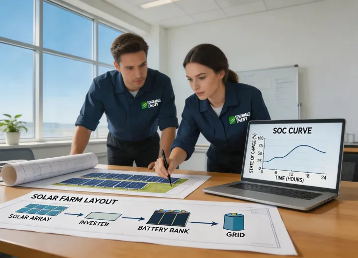 Engineers reviewing battery design